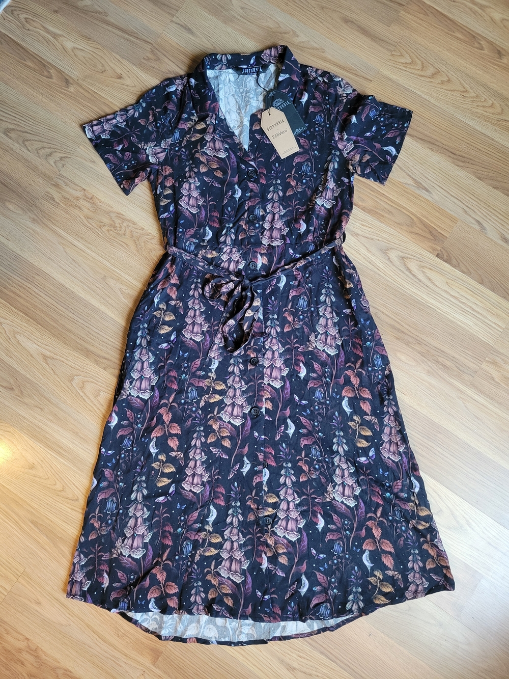 Disturbia Foxglove Midi Shirt Dress - Dark Floral Whimsigoth Size US 6 - Picture 2 of 11